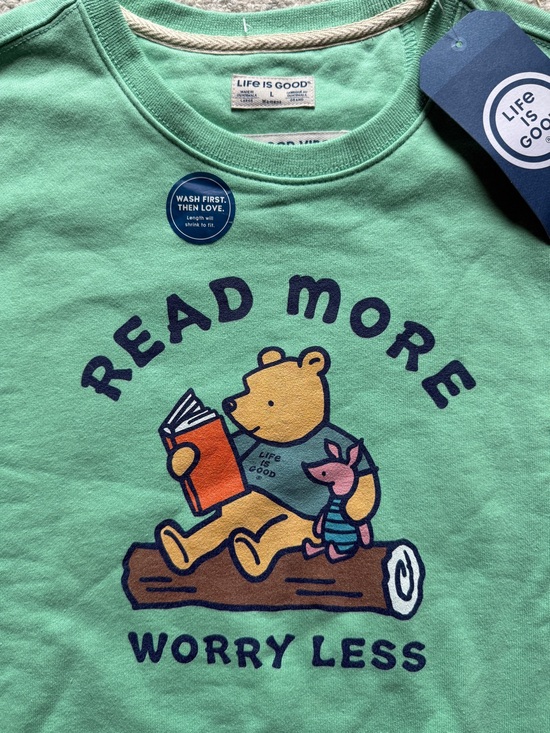 Life Is Good Tops - Life is Good 'Read More Worry Less' Winnie Graphic Cotton Sweatshirt Size L